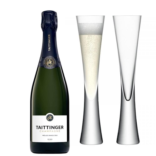 Taittinger Prelude Grands Crus 75cl with LSA Moya Flutes